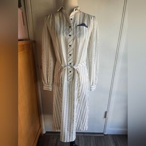 Shrader Sport New York Vintage 80s Striped  Button-Up Tie Waist Dress